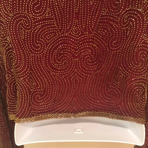 Niteline Della Roufogali SILK Wine/ Gold BEADED CROPPED EVENING JACKET! - Picture 7 of 12